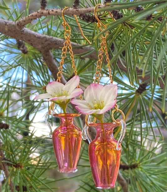 pink glass vase earrings