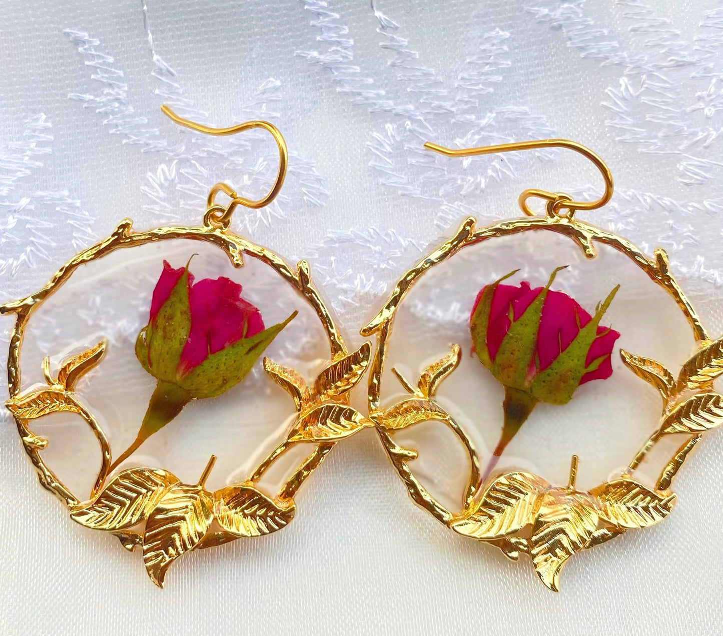 red rose earrings