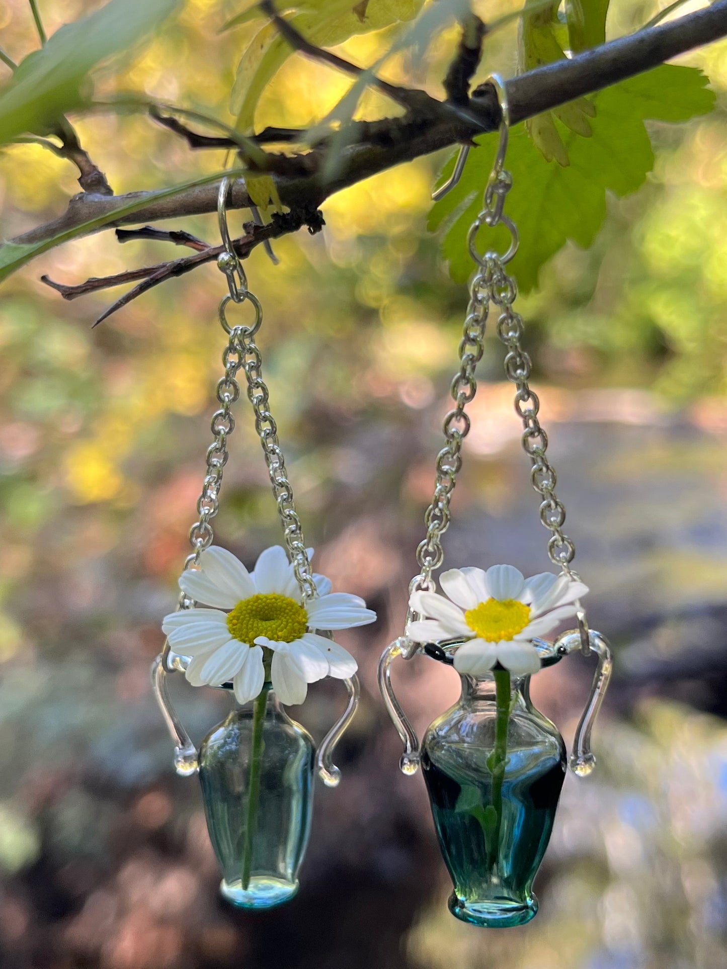 teal glass vase earrings